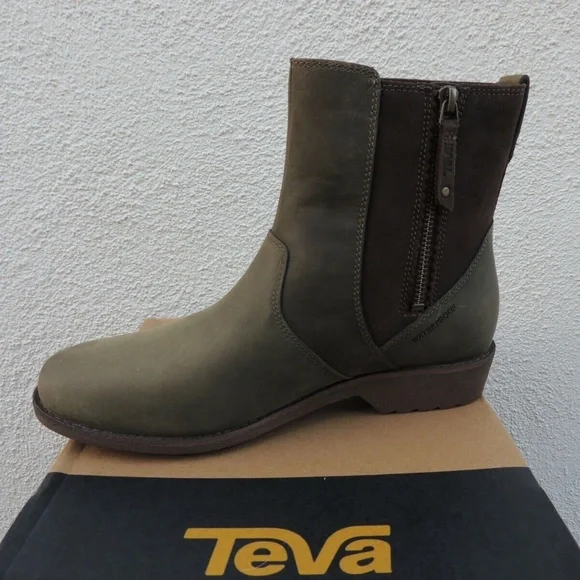 NEW Teva Ellery Ankle boots leather waterproof olive SIZE 5 DARK OLIVE NIB - Picture 6 of 8